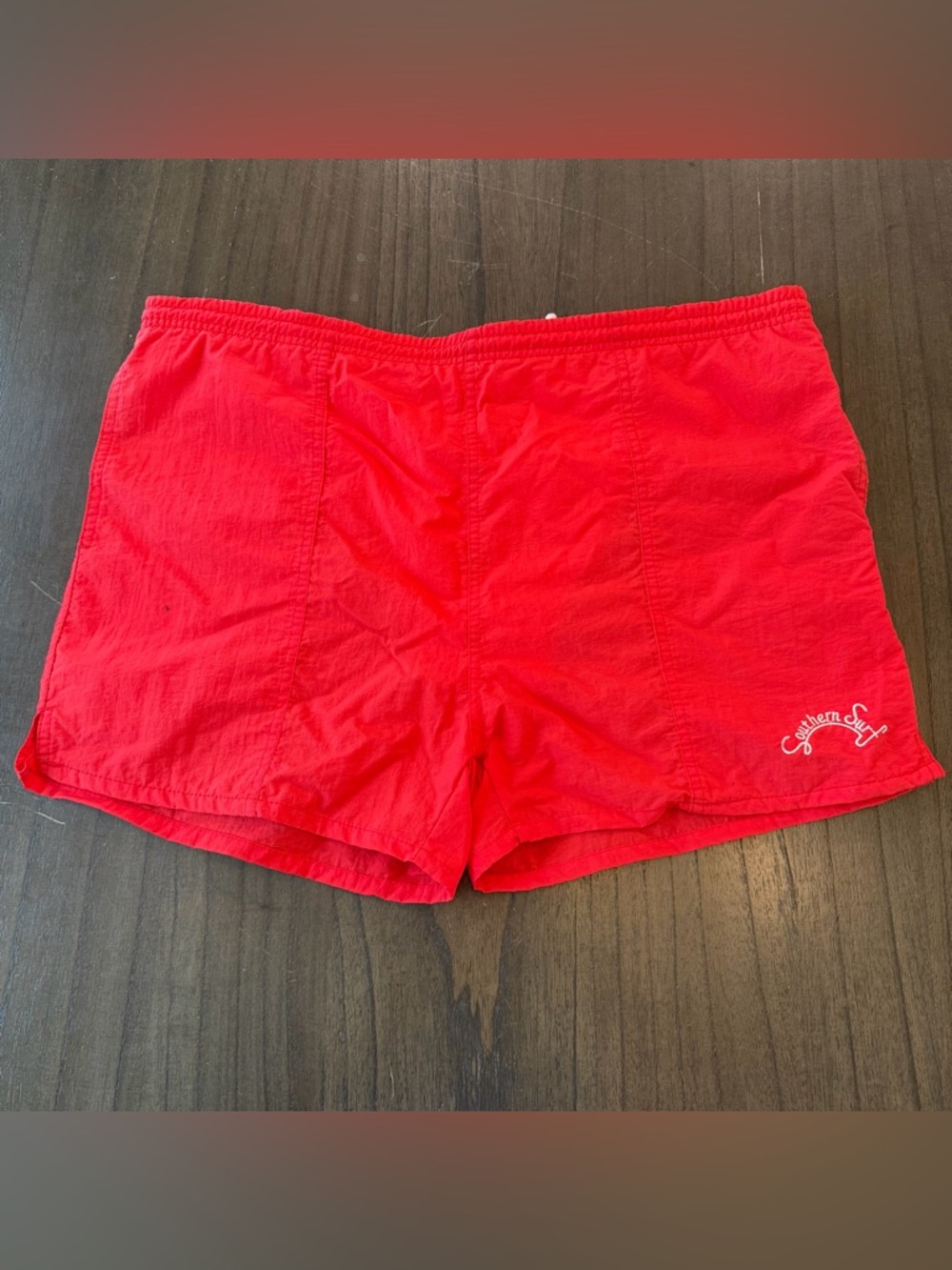 Vintage 90s Southern Surf Red Lined Swim Trunks Mens Retro Beach Shorts Summer